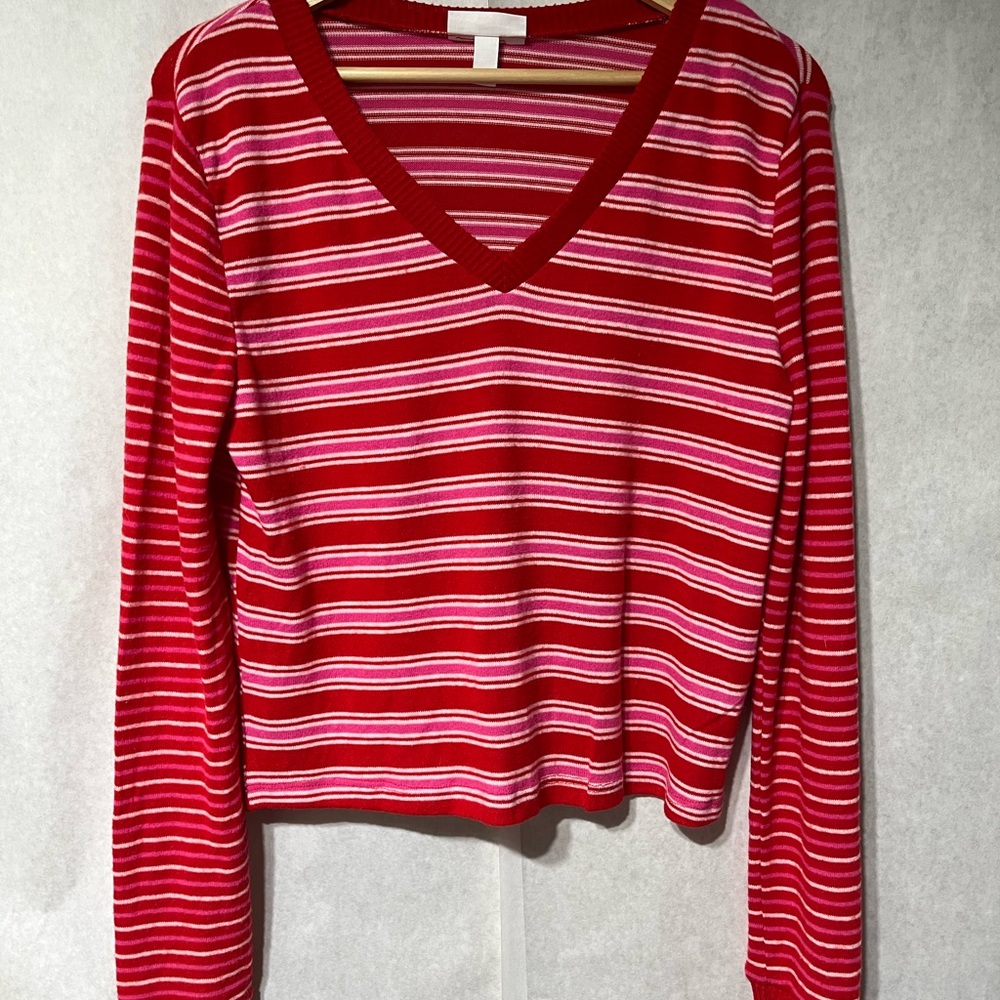 Colsie Red and White Striped V-Neck Pajama Top
